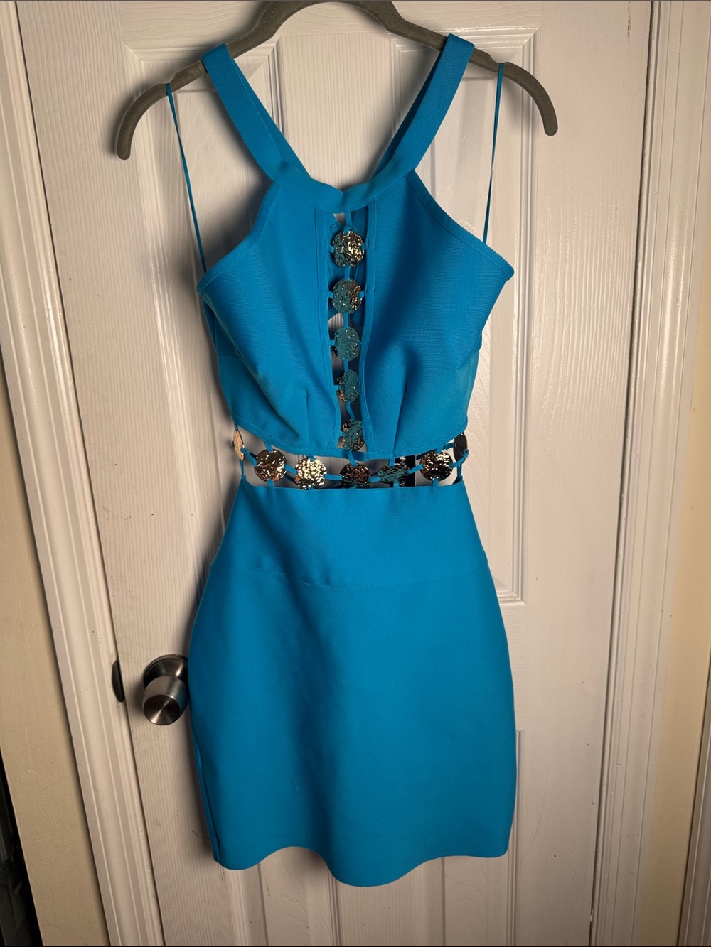 Fashion Nova Teal Blue Embellished Mini Dress